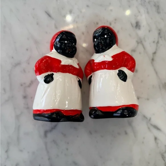 EXCELLENT Black Americana Aunt Jemima Antique Ceramic Salt & Pepper Shakers Set - Picture 6 of 6
